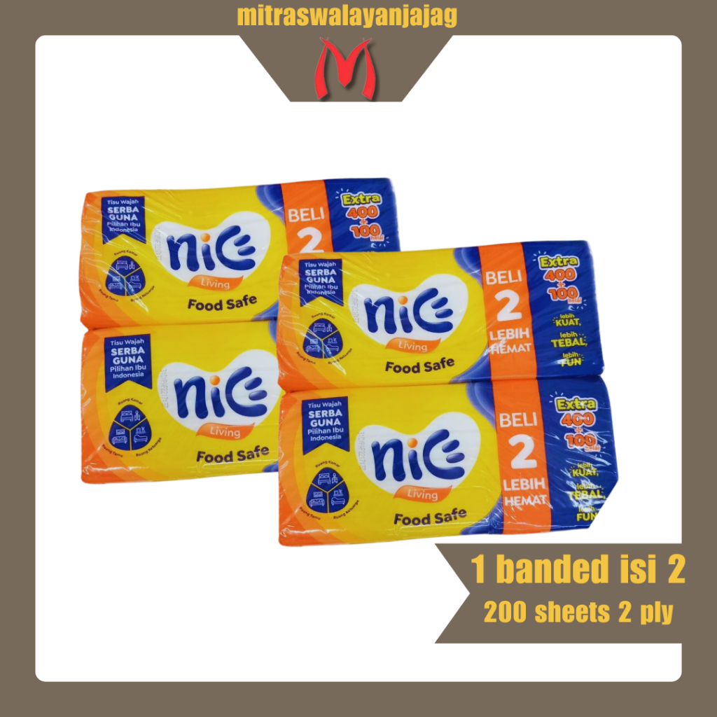 Nice Facial Tissue  200 sheet 2 ply (Banded Isi 2) | Tisu Wajah