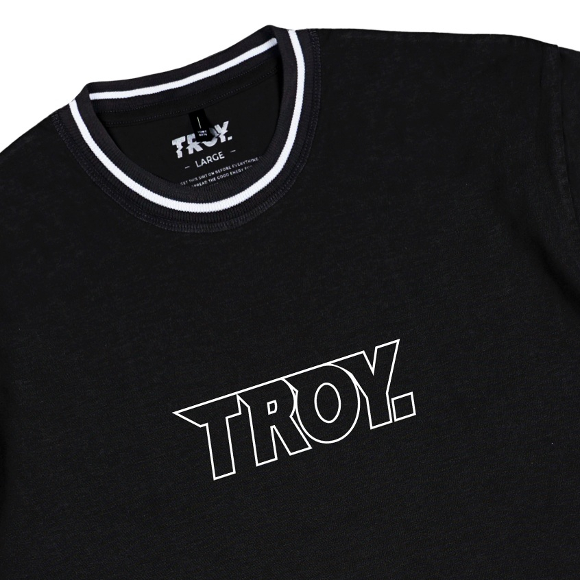 Troy Company Neck Strip Tshirt Black Basic Logo - Kaos Lengan Pendek Kaos Hitam KST 3052-2B1W