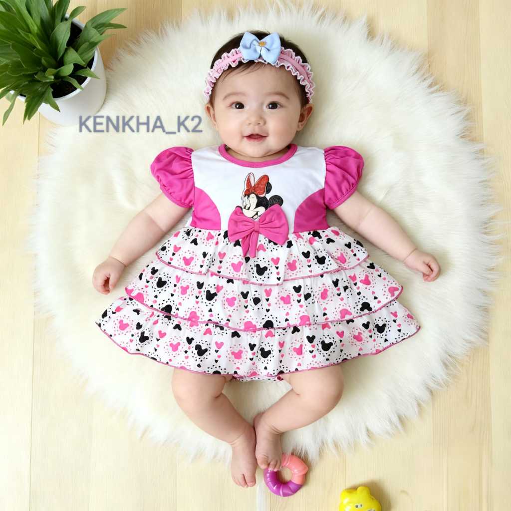 Dress Bayi perempuan usia 0-10 bulan Free Bando/baju anak perempuan/dress bayi
