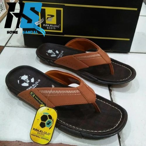 PAKALOLO Sandal Slip On Pria Dewasa Kulit Coklat Hitam Ukuran 39-43 Casual