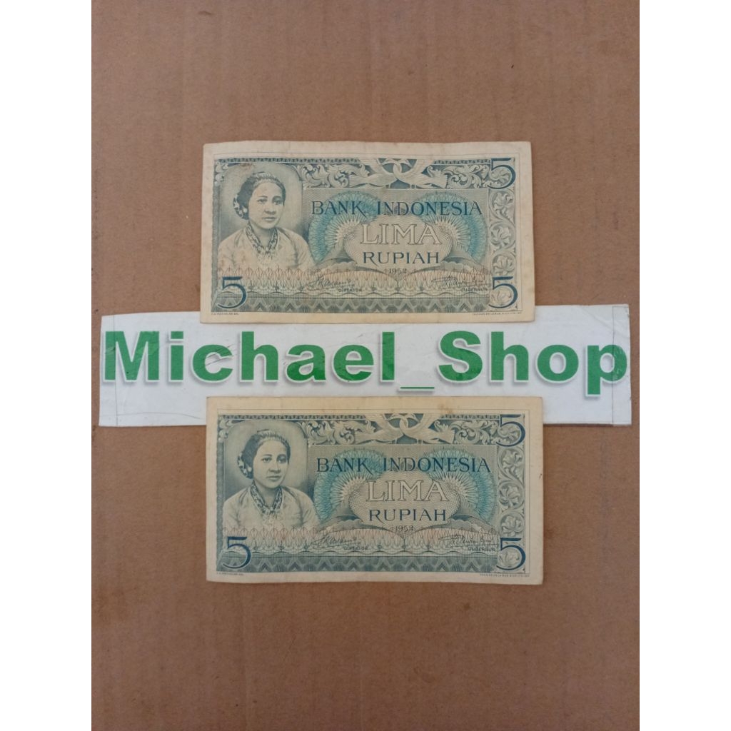 SET Uang Kertas 1952 RA Kartini 5 Lima Rupiah Bank Indonesia Kuno Lama Lawas ( kode 3 huruf )