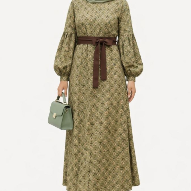 Karunia Batik Muslim Brave Dress Gamis in Sage Green Gamis Hijau Wanita