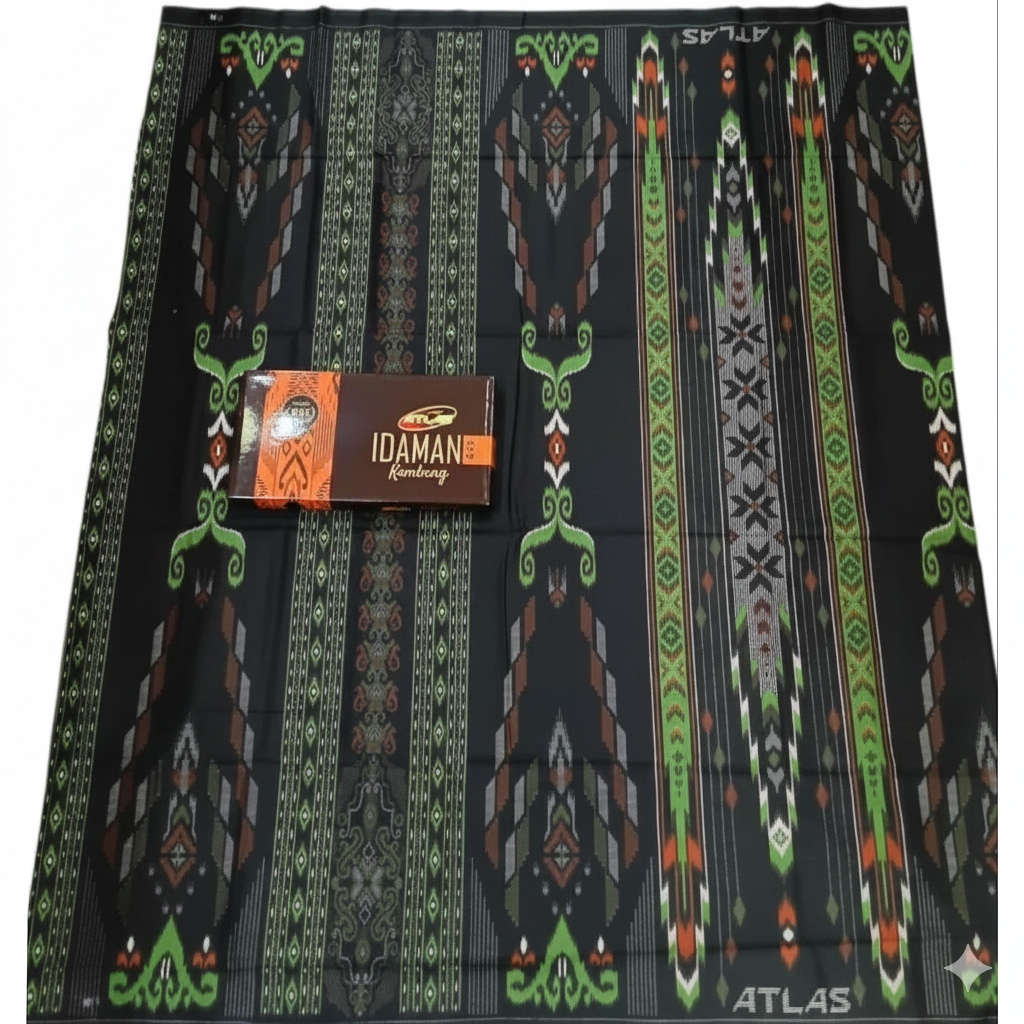 ATLAS Sarung Atlas Idaman Harmoni Kembang Motif BHS Hitam Printed Rayon Cotton Banyak Warna