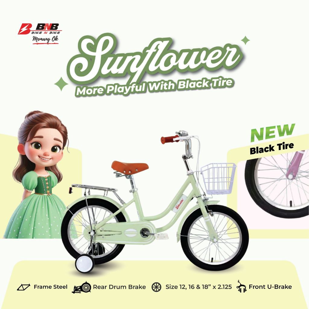 sepeda anak bnb sunflower model london taxi sepeda anak perempuan bnb sunflower 12-18 inch terbagus