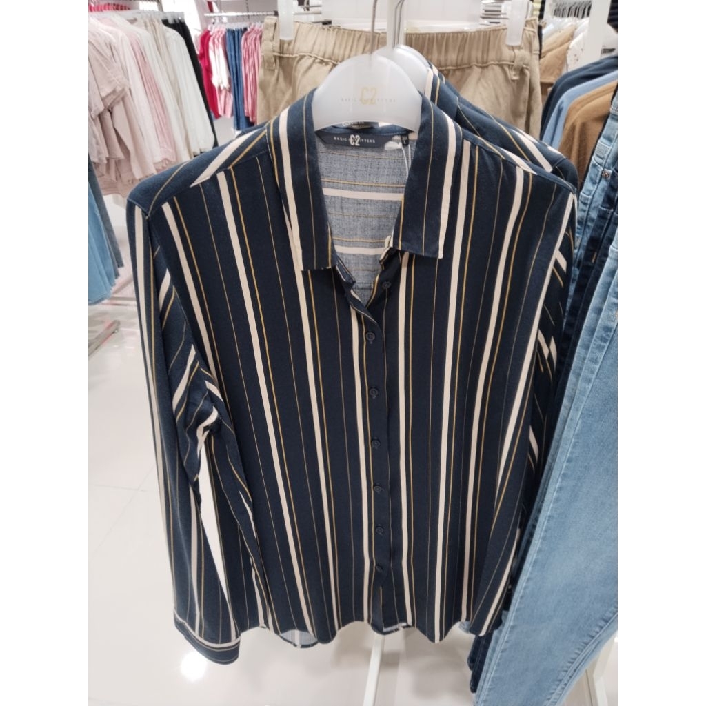 kemeja wanita c2 navy garis-garis