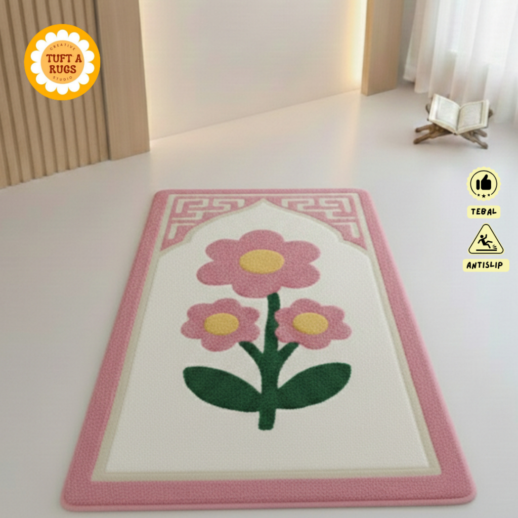 Sajadah Tebal Empuk Bulu Premium Anti Slip Nyaman untuk Sholat Bisa Custom Nama Aesthetic 120x60cm