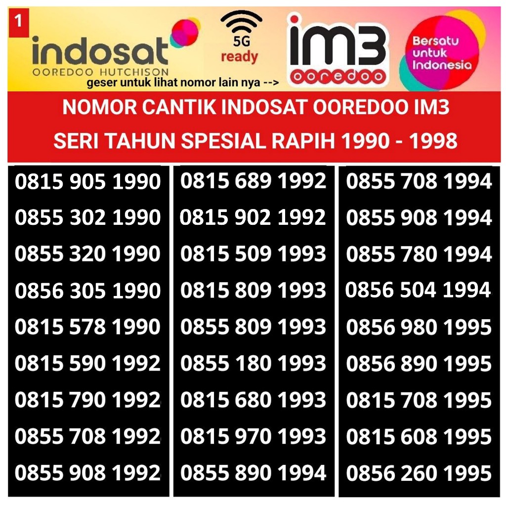 nomer cantik indosat ooredoo 11 digit im3 4G 5G nomor kartu perdana tahun kelahiran 1990 1992 1993 1