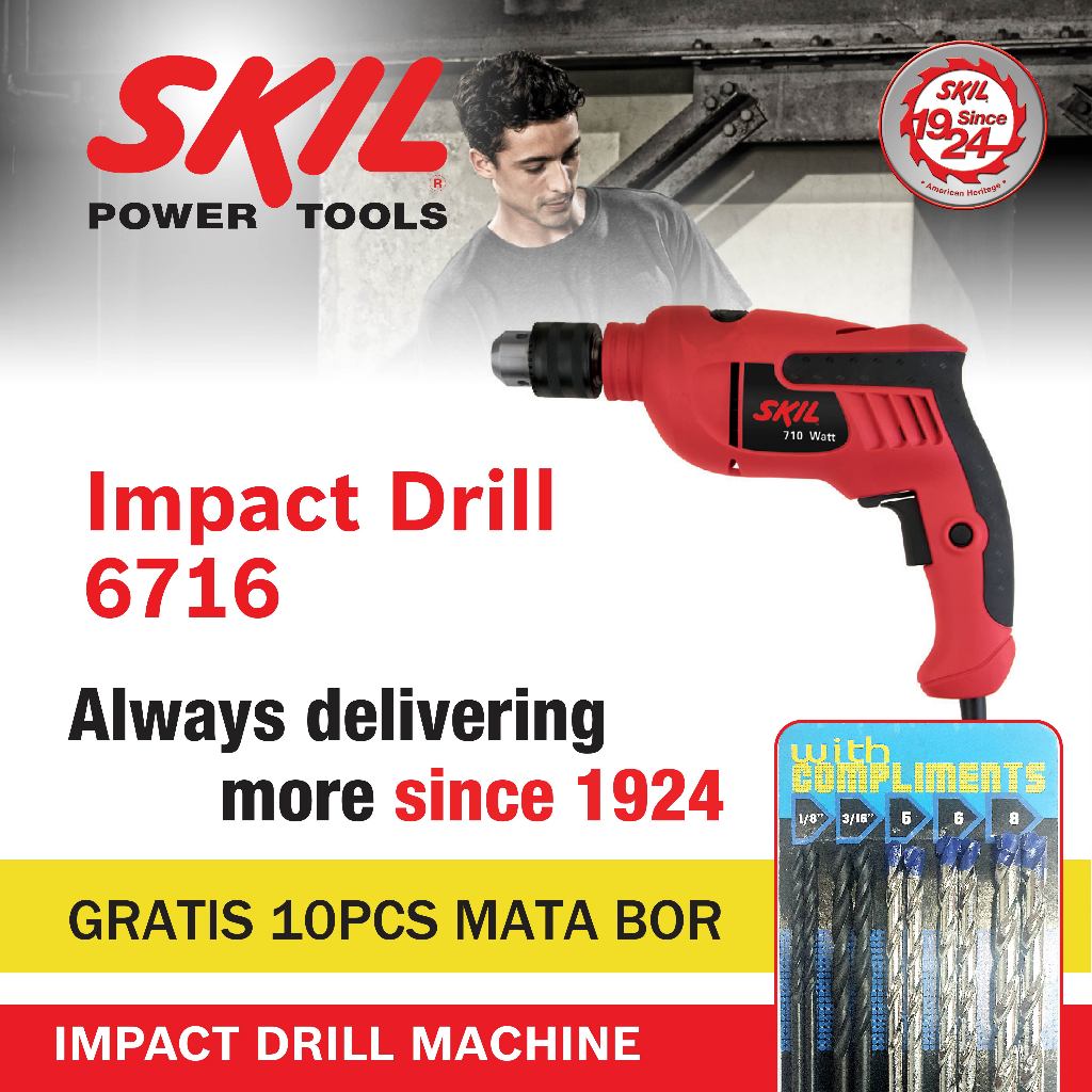 SKIL Mesin Bor Impact Driver 710 Watt | Bor Tembok Kayu Besi | Impact Drill Powerful | SKIL 6716
