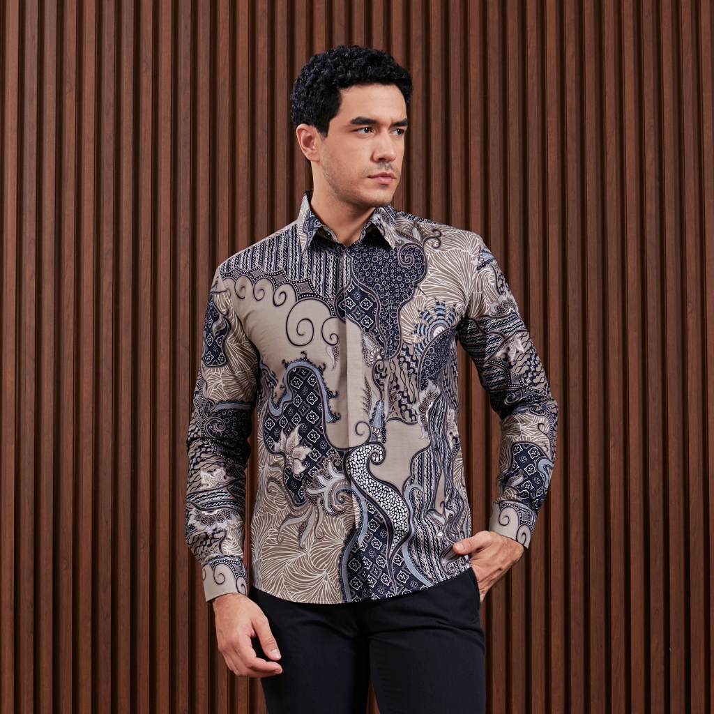 Enzy Batik Kemeja Batik Pria Slimfit Airlangga - Grey