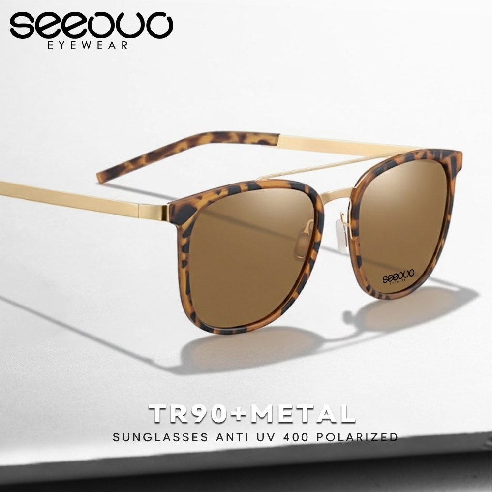Seeouo Sunglasses Polarized Model Aviator Kotak Stylish Metal+TR90 Fashionable Anti UV Silau Kacamat