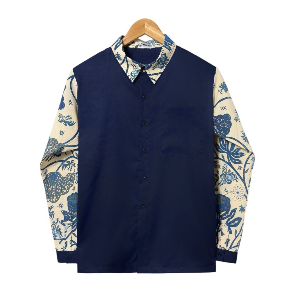 KALUNDRA NAVY Kemeja Beskap Koko Pria Batik Kombinasi
