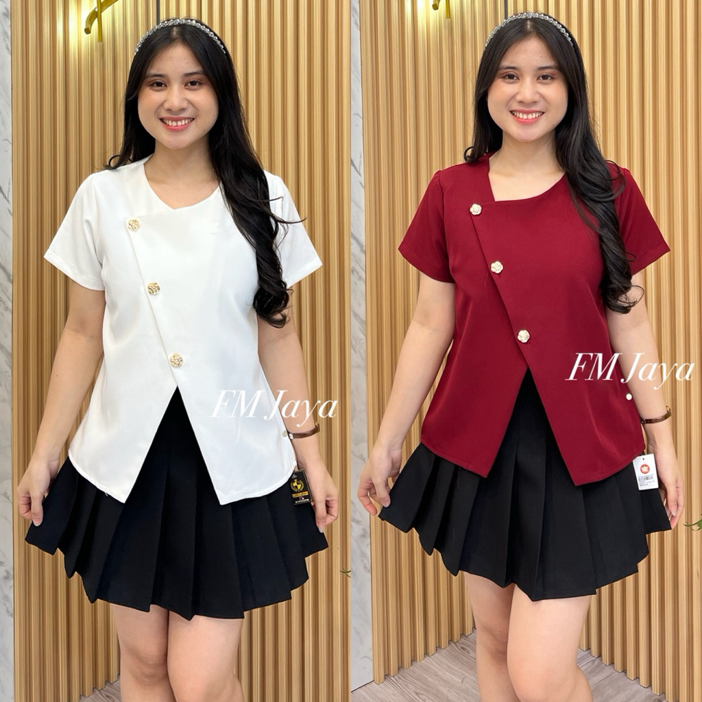 ATASAN BLOUSE WANITA 5014-5 || BLOUSE KANCING GOLD || ATASAN WANITA TRENDY || BAJU WANITA PREMIUM