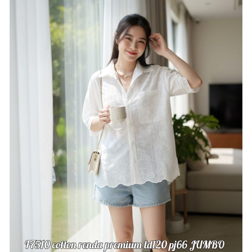 DERINE - Atasan Katun Bordir Ukuran JUMBO - Baju Jumbo Wanita special Putih