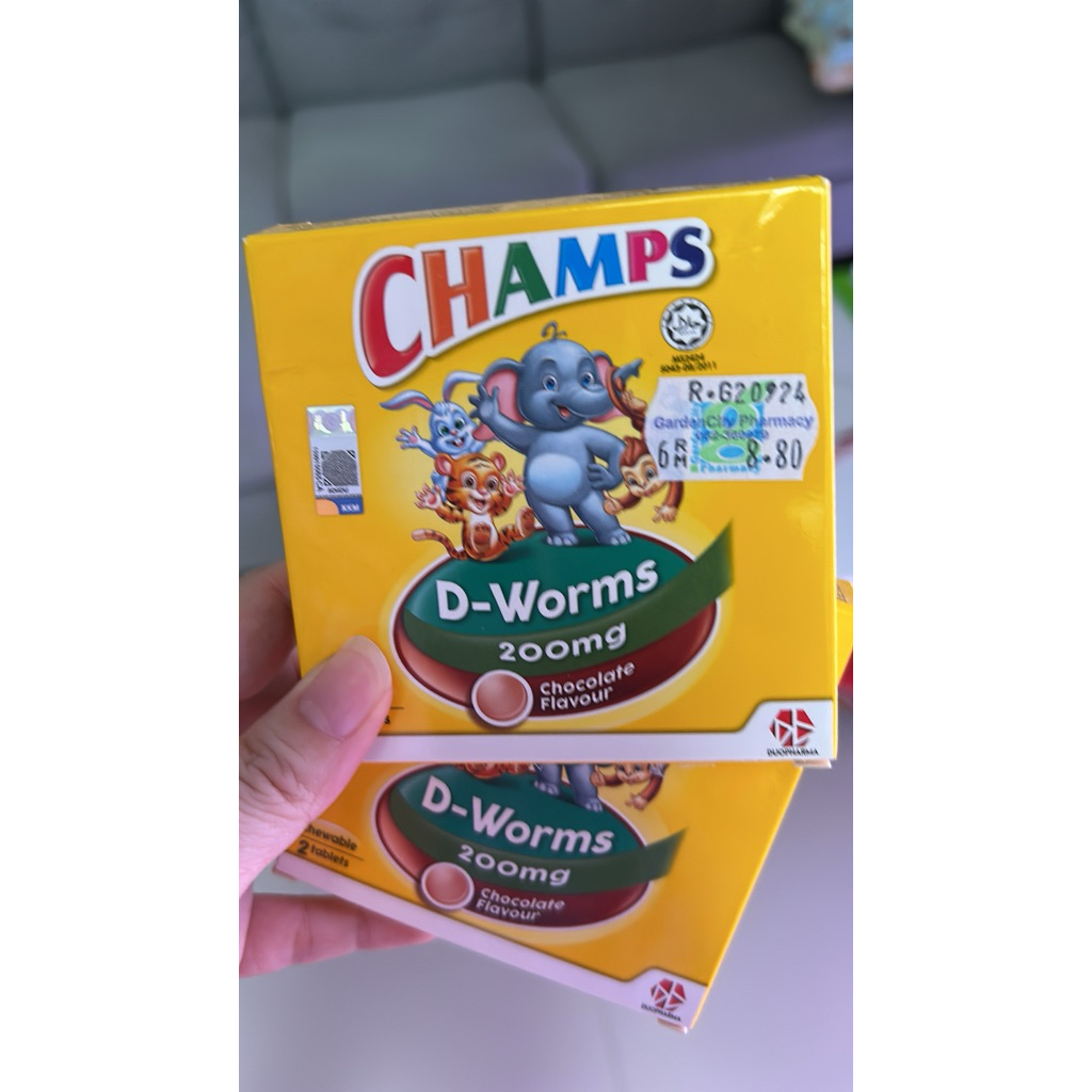 Champs D Worms 200mg Obat Cacing Original Malaysia  - Isi 2 Tablet