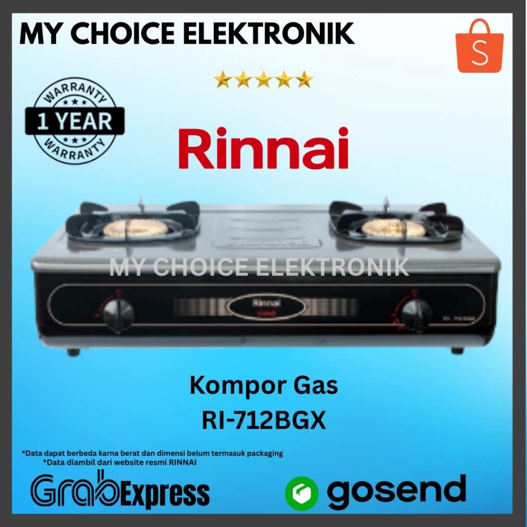 RINNAI RI-712BGX Kompor Gas 2 Tungku | RI 712 BGX | RI712BGX