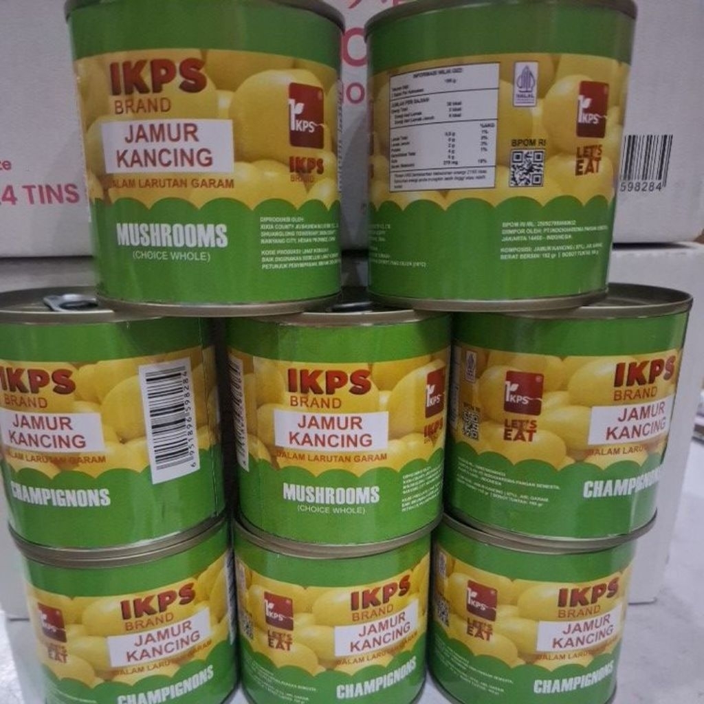 182 gram jamur kancing / champignons mushrooms dalam kaleng label halal