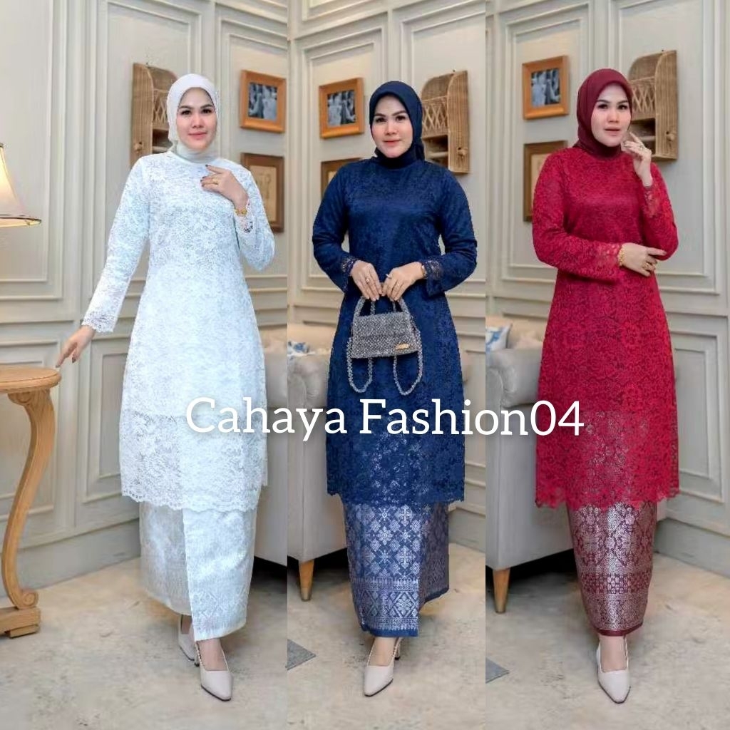 Setelan Kebaya Tunik Brokat Rok Songket Baju Kurung  Jumbo LD 120 cm