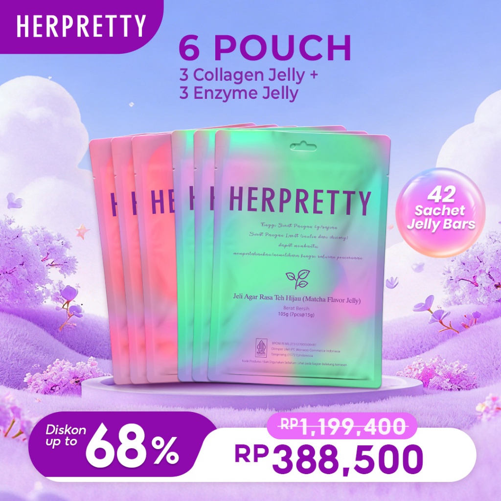 6 Pouch HerPretty Bundle - 3 Pouch Collagen Pink White Jelly Mixberry + 3 Pouch Enzyme Detox Purify 