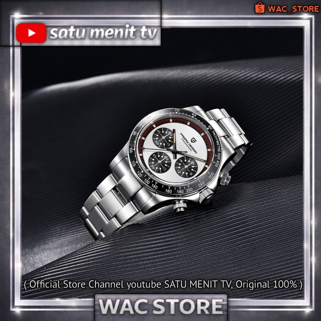 NEW PAGANI DESIGN PAUL NEWMAN QUARTZ DAYTONA SAFIR DOUBLE DOME + AR COATING WR 100 M SIAP RENANG