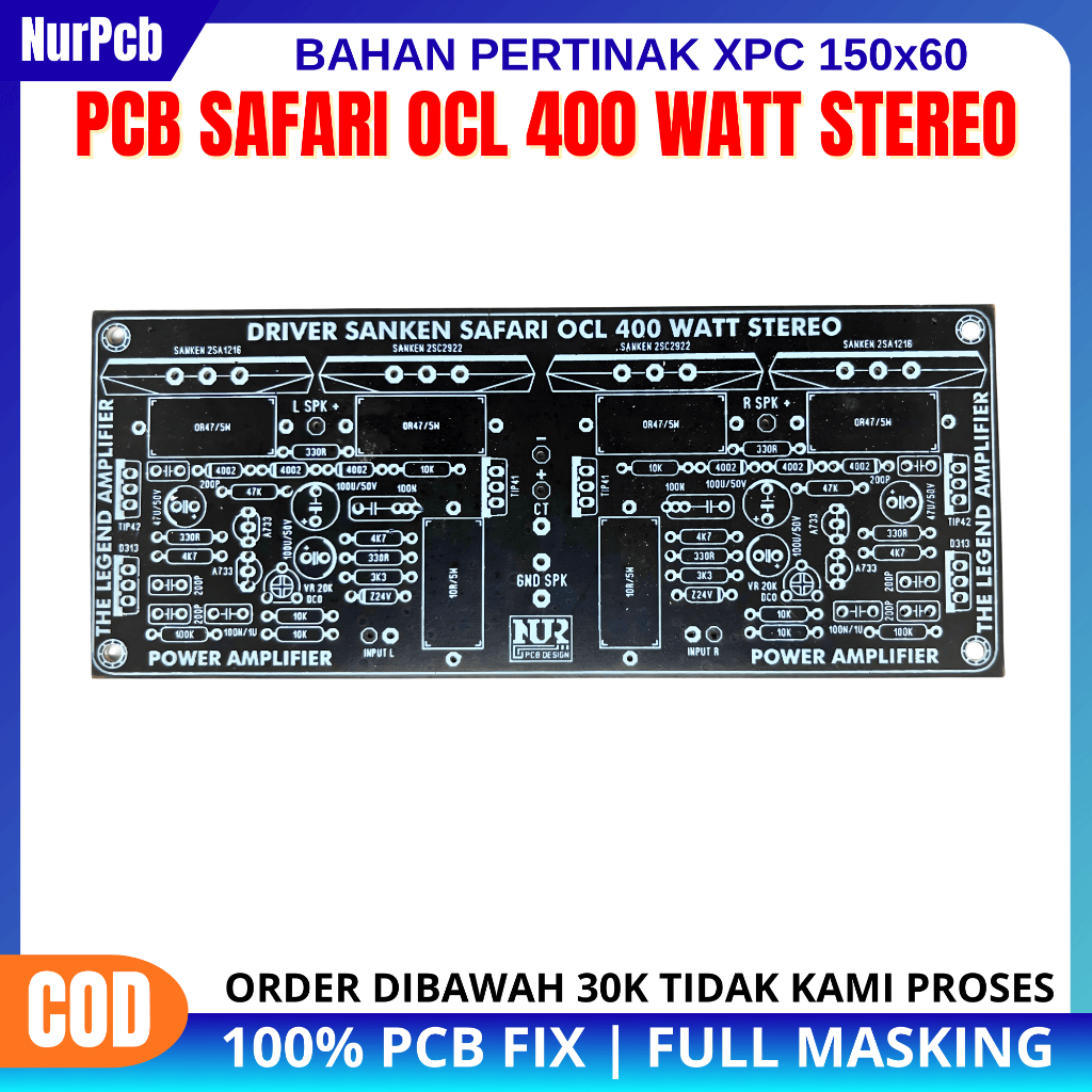 NUR PCB - PCB Power Amplifier Safari OCL 400 Watt Stereo | Pertinak Fullmasking | Suara Flat