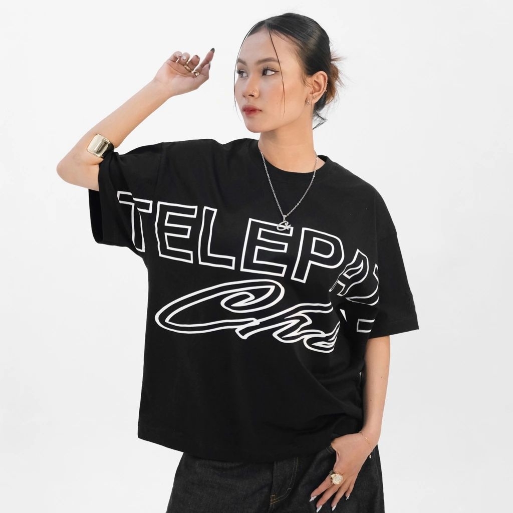 TELEPATI CHE OUTLINE Black Boxy Tee Kaos ORIGINAL