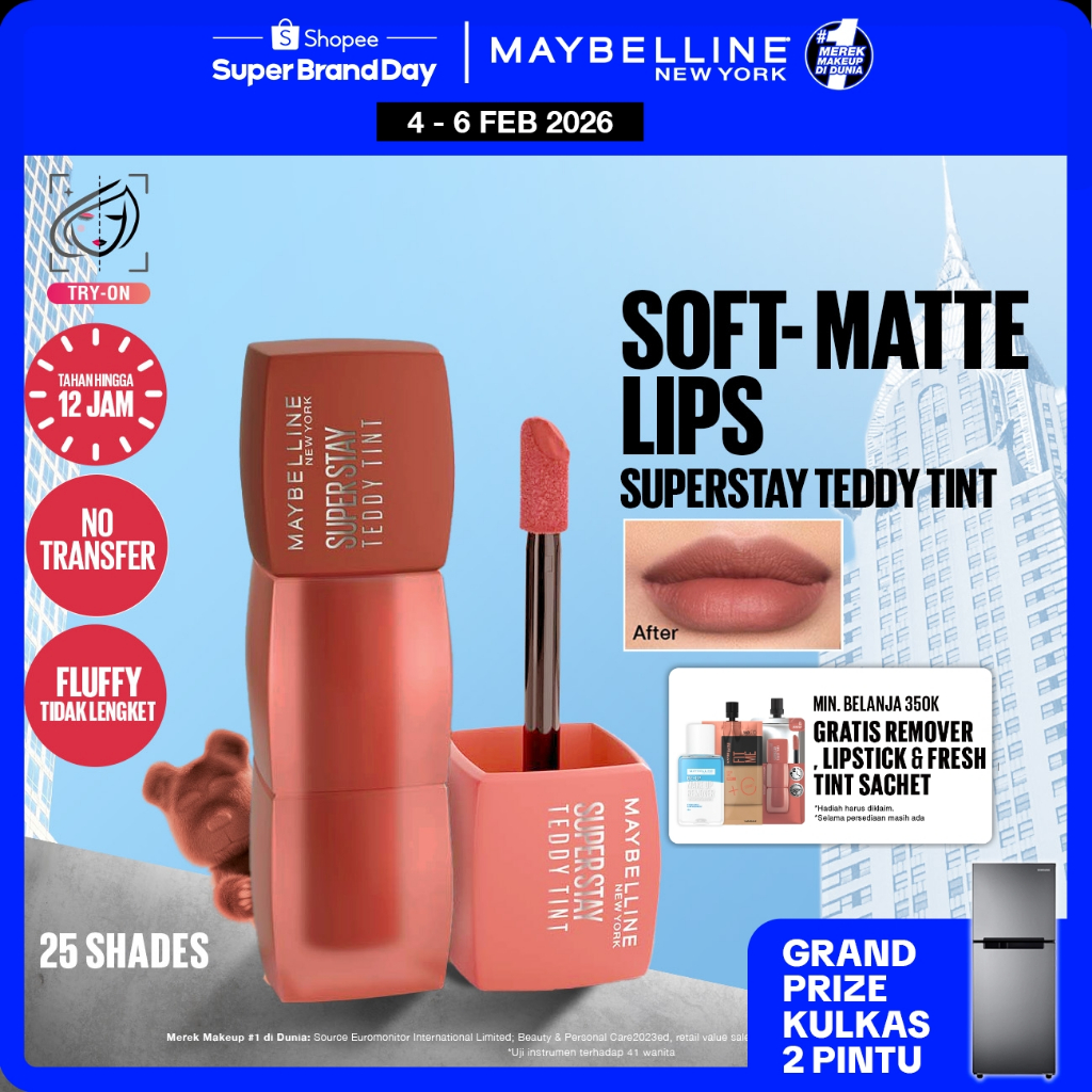 Maybelline Superstay Teddy Tint 5 mL -  Teddy Soft Matte Tahan 12 Jam Lipstick Lipcream Lipstik Perf