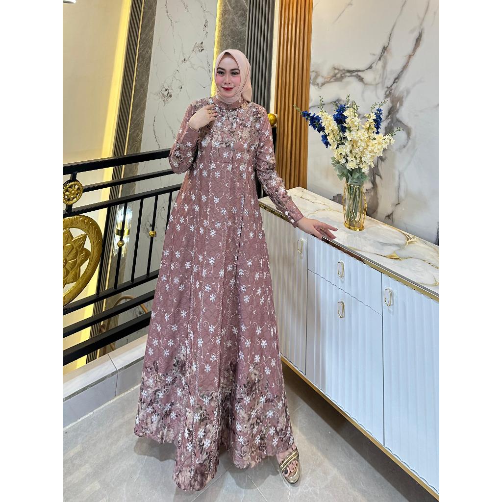 Dress Gamis Bahan Katbol Katun Bordir Bolong Premium Muslim Kondangan Mewah