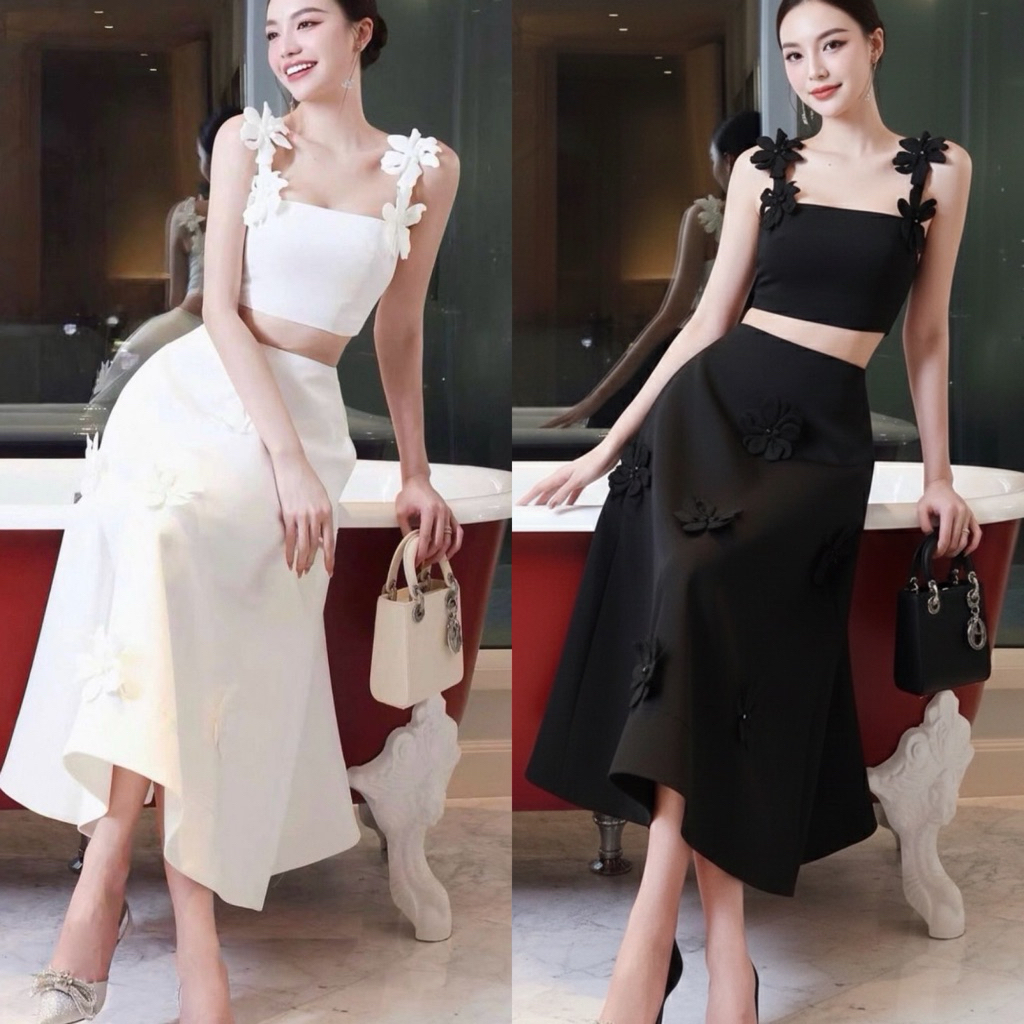 SET1070 JACKSON KOREAN STYLE FLORAL VINTAGE SETELAN ROK SIMPLE ELEGAN FEMINIM