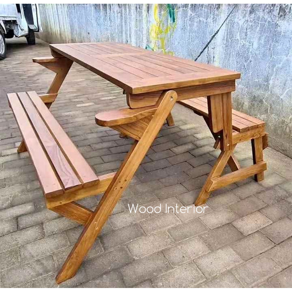 kursi lipat magic kayu jati | bangku outdoor | kursi cafe outdoor