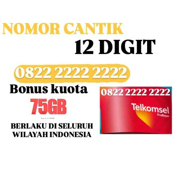 PROMO KARTU CANTIK TELKOMSEL 12 DIGIT FREE KUOTA 75GB