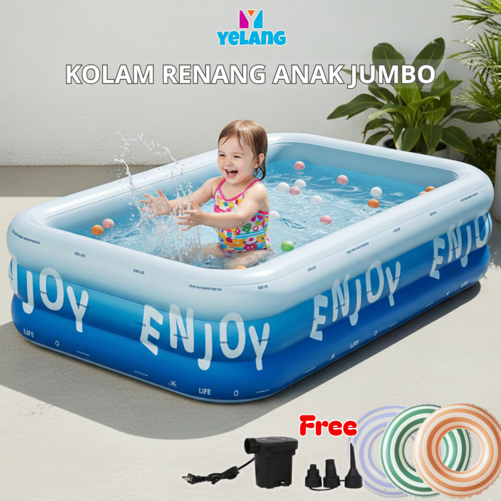 YELANG Kolam Renang Anak Jumbo PVC Tebal Kolam Karet Inflatable Pool Besar Free Pompa Listrik SNI