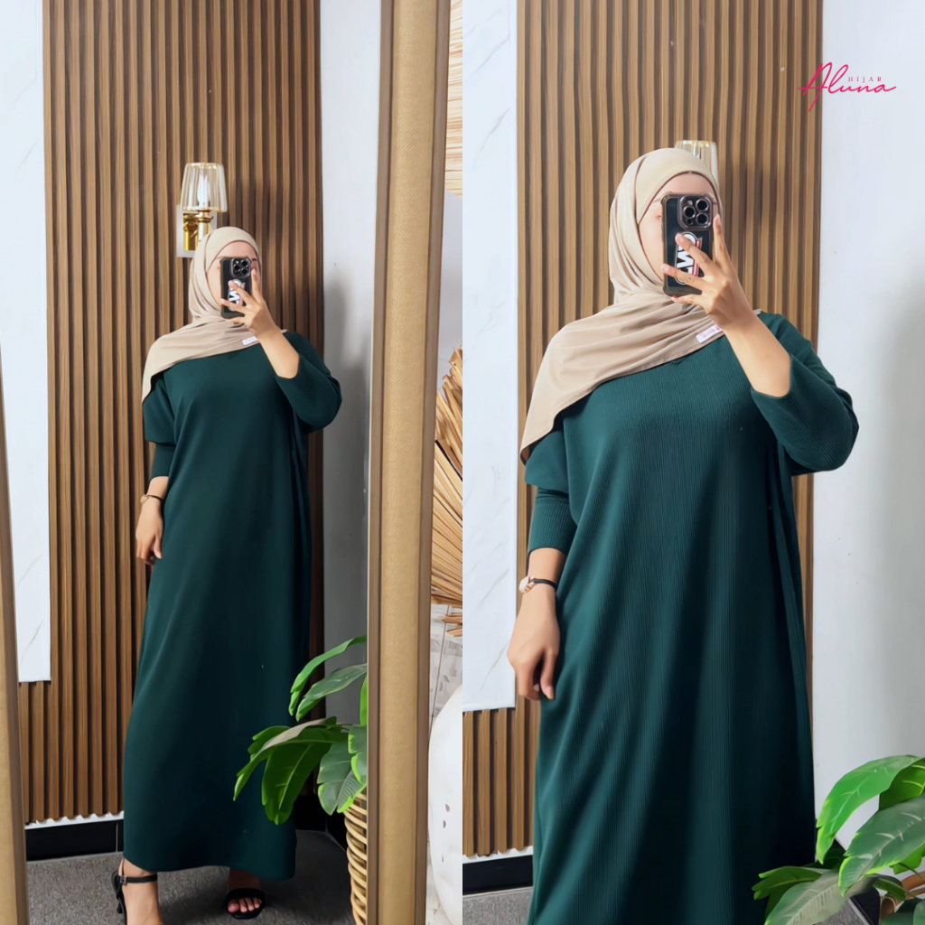 Hijab Aluna | Clara Midi Batwing - Gamis Abaya Knit Kaos Premium Oversize Bumil Friendly