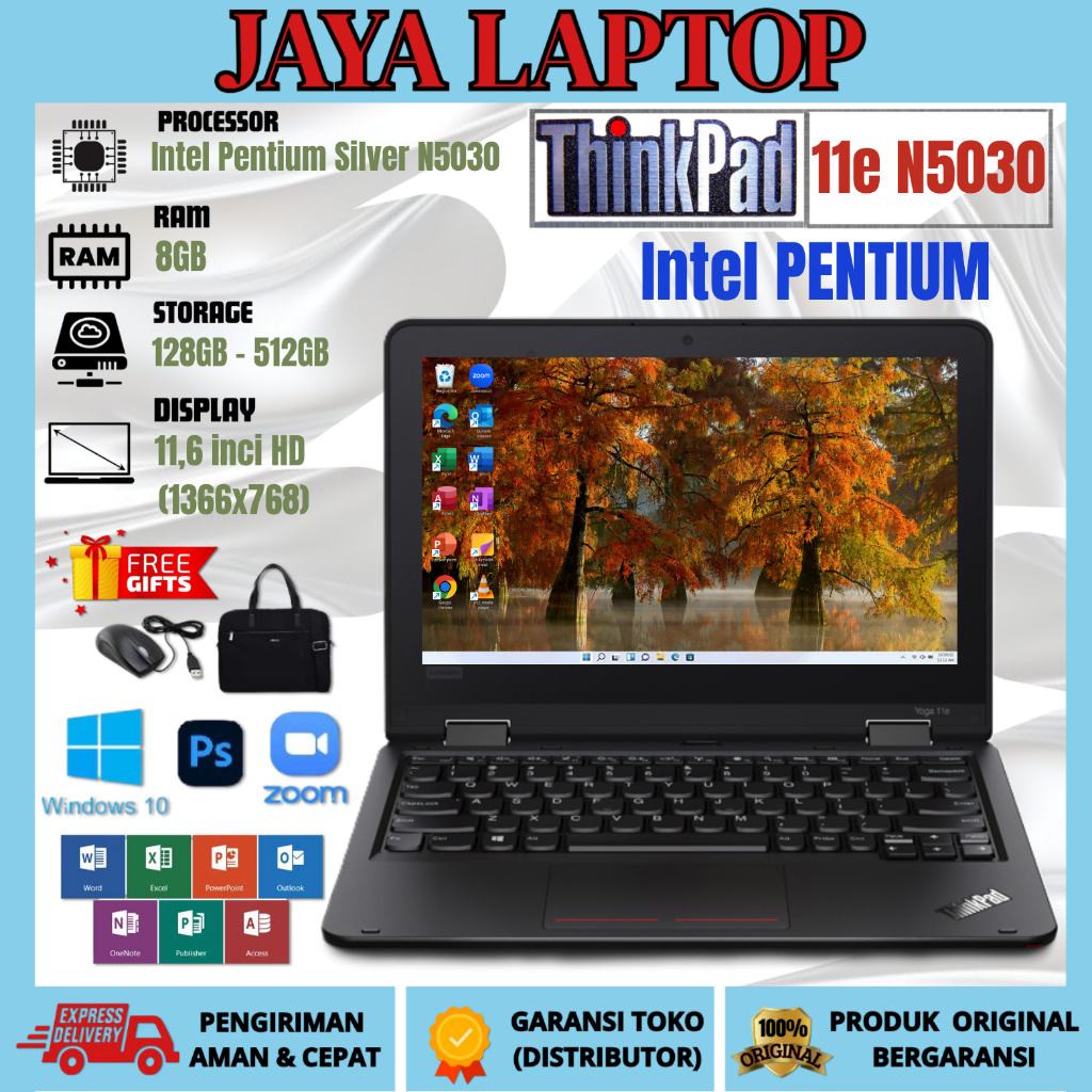 LAPTOP LENOVO THINKPAD 11E INTEL PENTIUM N5030 LAPTOP 11INCH RAM 8GB/512GB SSD FREE Mouse & Tas