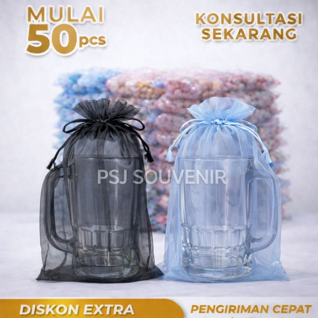 Kantong Tile Serut Souvenir Ukuran 15 x 20 Cm Kantong Kemasan Souvenir Mug Besar