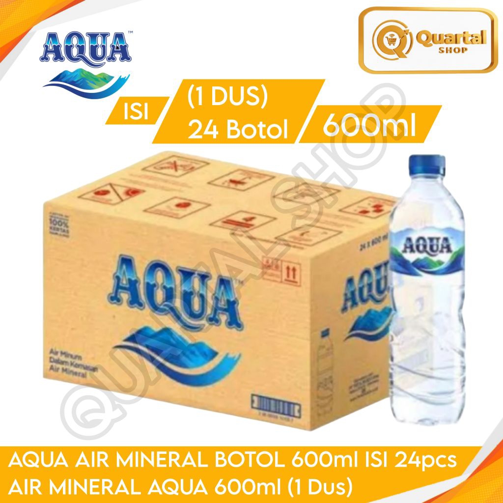 AQUA Air Mineral Botol 600ml isi 24 Botol (1 Dus) | Air Mineral Pegunungan Aqua | Aqua Botol 600ml