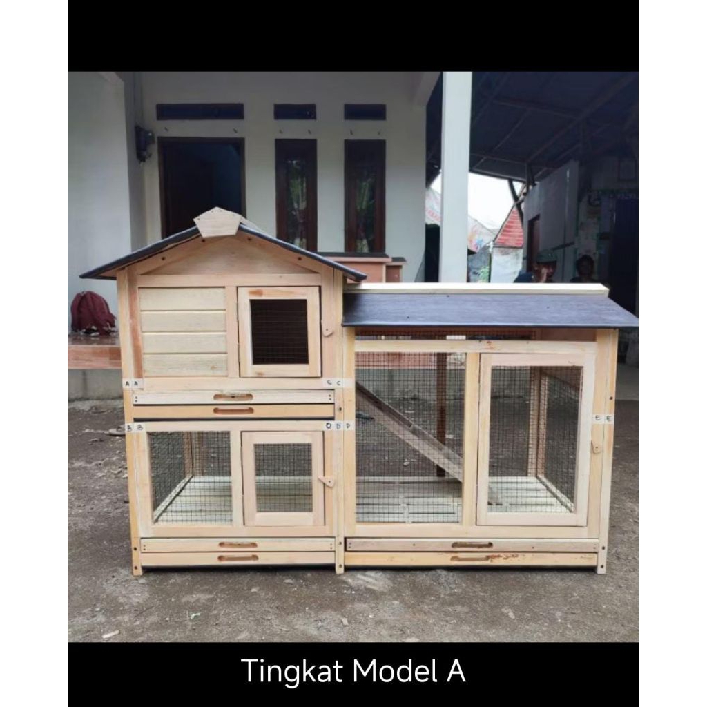 Pet House Kandang Kelinci Besar | Kandang Kelinci Model 2 Tingkat Kayu Indoor / Outdoor