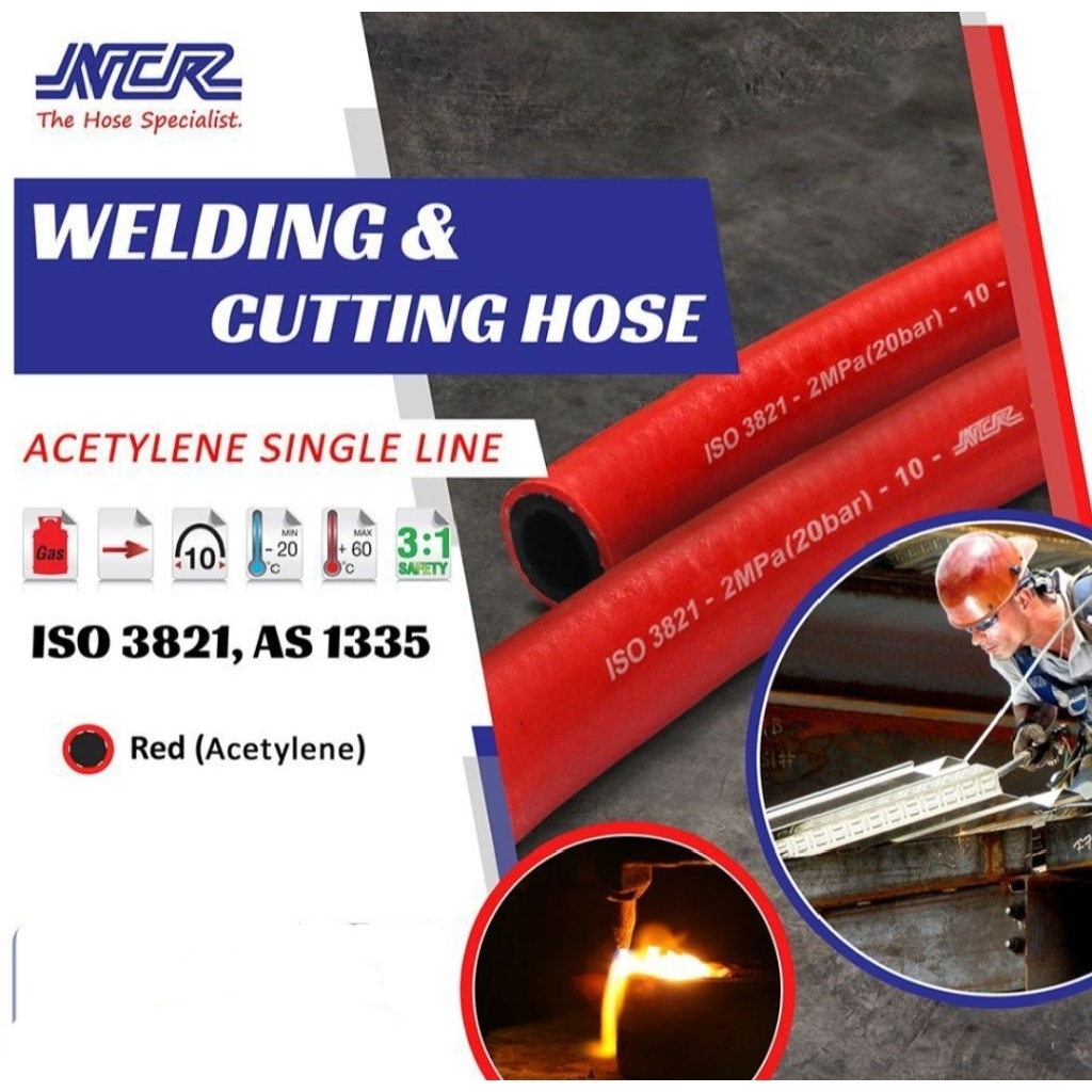 NCR ACETYLENE SINGLE LINE WELDING HOSE 1/4" (6.3MM) SELANG LAS TUNGGAL