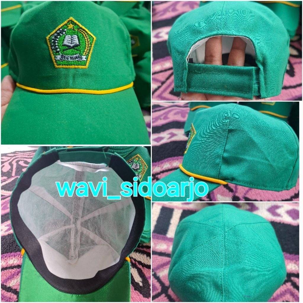 TOPI MI HIJAU, KAIN SUPER, LOGO BORDIR IKHLAS BERAMAL