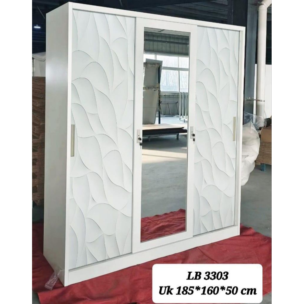 BUFFALO Lemari Pakaian Besi 3 Pintu Sliding Jumbo Lemari Baju 3 Pintu Geser