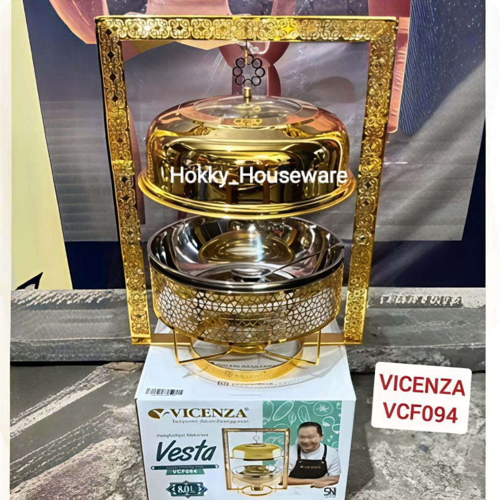 Kenduri / Prasmanan Pesta Rak Gantung Stainless Gold VICENZA 8 Liter