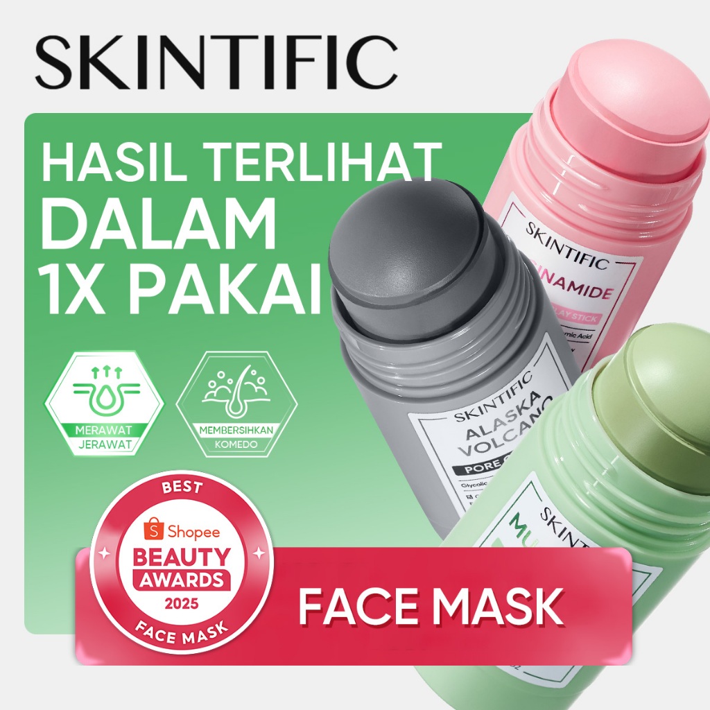 SKINTIFIC   Clay Mask Stick  Series /MaskerJerawat&Masker Komedo/Mugwort Acne  + Niacinamide+Alaska 