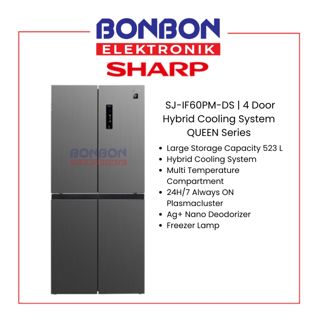 Sharp Kulkas Multidoor 4 Pintu 523L SJ-IF60PM-DS / SJIF60PMDS QUEEN Series - Hybrid Cooling System -