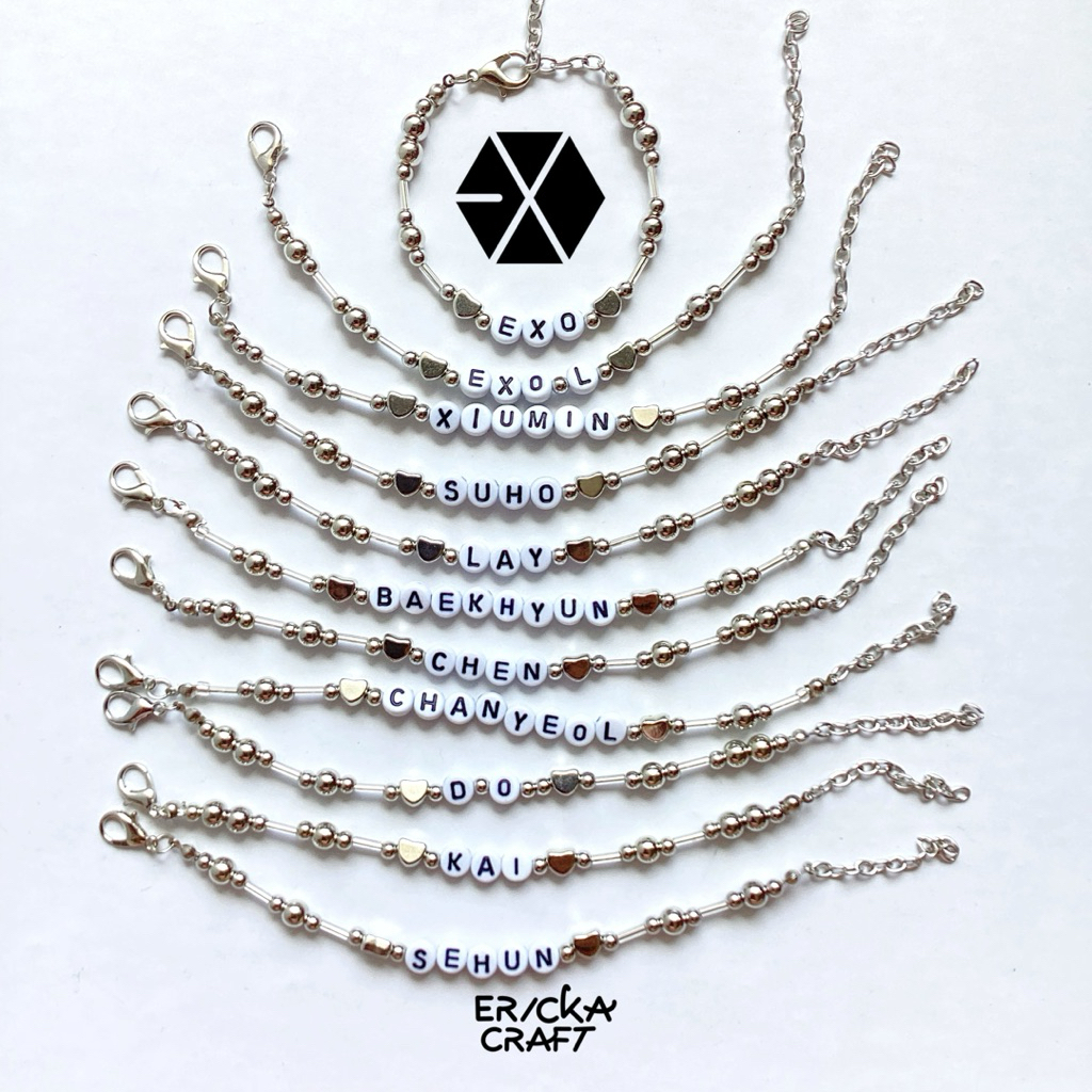SILVER BRACELET BEADS LOVE EXO XIUMIN SUHO LAY BAEKHYUN CHEN CHANYEOL DO KAI SEHUN GELANG MANIK MANI