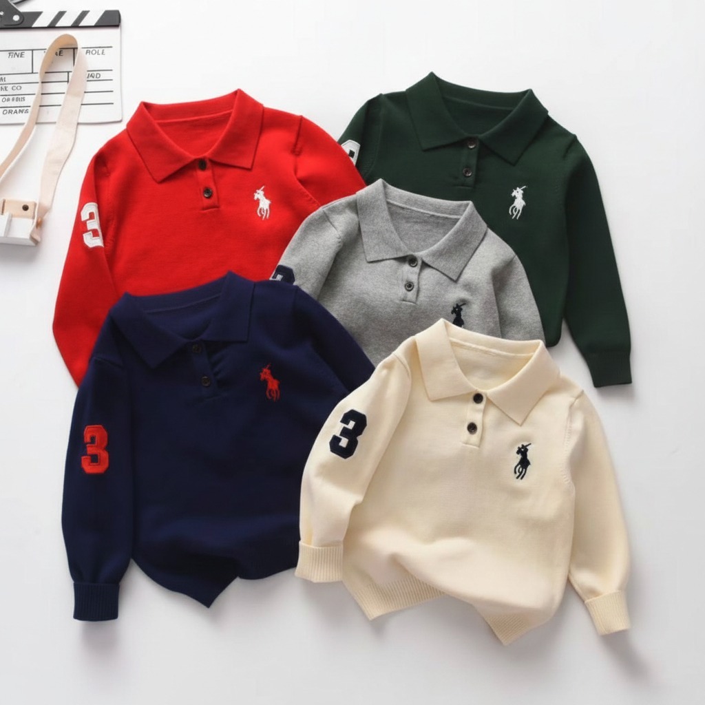Sweater Polos Kerah Anak Laki-laki 2 Kancing Depan (2 - 4 Tahun)