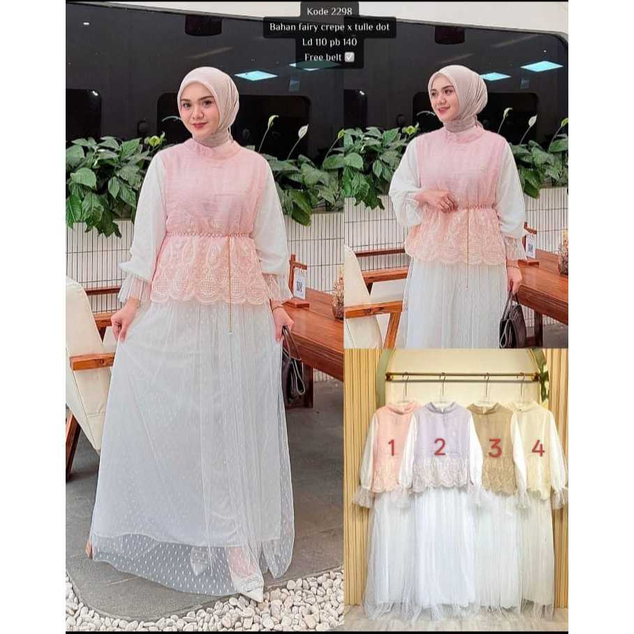 Gamis lapis Tile / busana muslimah wanita / gamis putih / dress muslim / dress kekinian / dress leba