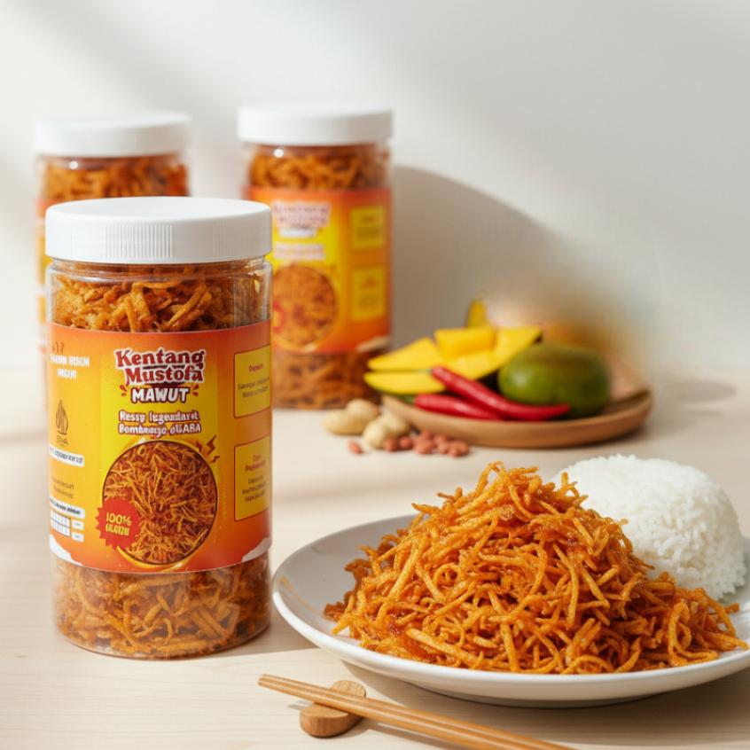 Kentang mustofa mawut toples 1000ml mustofa kering pedas manis renyah