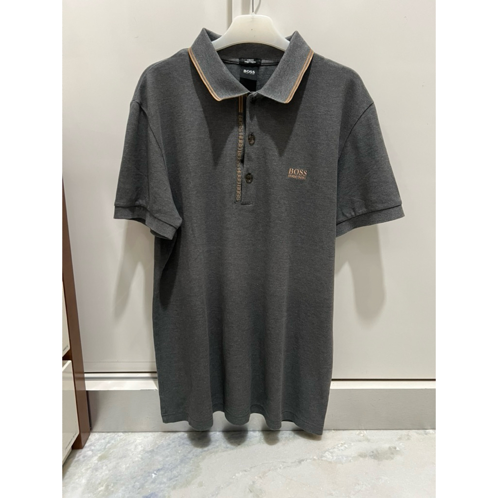 Kaos POLO kerah cowok man Hugo Boss slim fit PIMA Cotton abu abu grey size L
