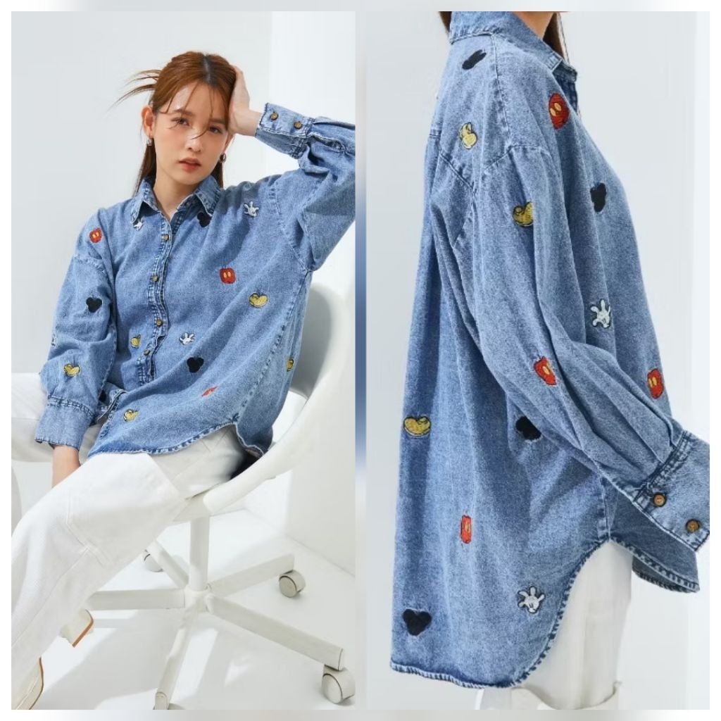 KEMEJA JEANS BORDIR MICKEY/KEMEJA ZARA BORDIR