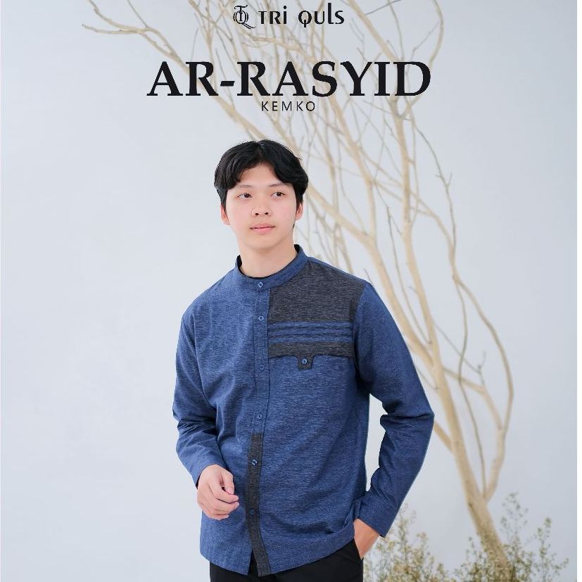 TRIQULS Koko Kemko Ar-Rasyid Premium Katun Bordir Kerah Pria Muslim Panjang Formal