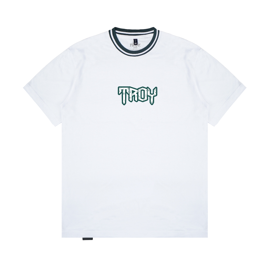 Troy Company Neck Strip Tshirt White Brawn - Kaos Lengan Pendek Kaos Putih KST 3546-2G1W
